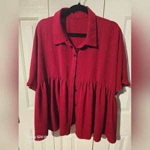 SHEIN Red Button-Down Peplum Top